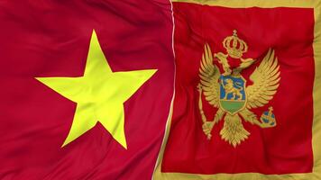 Vietnam and Montenegro Flags Together Seamless Looping Background, Looped Bump Texture Cloth Waving Slow Motion, 3D Rendering video