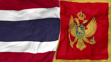 Thaïlande et Monténégro drapeaux ensemble sans couture boucle arrière-plan, en boucle bosse texture tissu agitant lent mouvement, 3d le rendu video