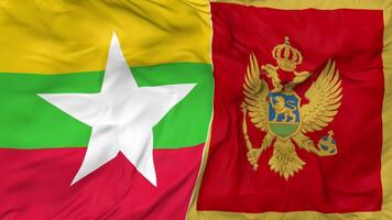 Myanmar, Burma and Montenegro Flags Together Seamless Looping Background, Looped Bump Texture Cloth Waving Slow Motion, 3D Rendering video