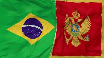 Brasil y montenegro banderas juntos sin costura bucle fondo, serpenteado bache textura paño ondulación lento movimiento, 3d representación video