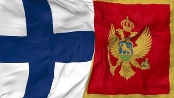 Finland and Montenegro Flags Together Seamless Looping Background, Looped Bump Texture Cloth Waving Slow Motion, 3D Rendering video