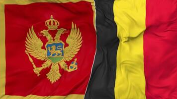 Belgium and Montenegro Flags Together Seamless Looping Background, Looped Bump Texture Cloth Waving Slow Motion, 3D Rendering video