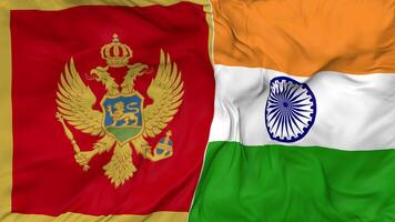 India and Montenegro Flags Together Seamless Looping Background, Looped Bump Texture Cloth Waving Slow Motion, 3D Rendering video