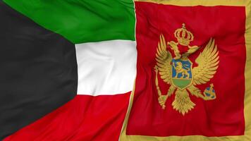 Kuwait and Montenegro Flags Together Seamless Looping Background, Looped Bump Texture Cloth Waving Slow Motion, 3D Rendering video