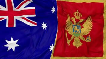 Australia and Montenegro Flags Together Seamless Looping Background, Looped Bump Texture Cloth Waving Slow Motion, 3D Rendering video