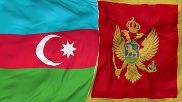 azerbaiyán y montenegro banderas juntos sin costura bucle fondo, serpenteado bache textura paño ondulación lento movimiento, 3d representación video
