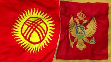 Kirgizië en Montenegro vlaggen samen naadloos looping achtergrond, lusvormige buil structuur kleding golvend langzaam beweging, 3d renderen video