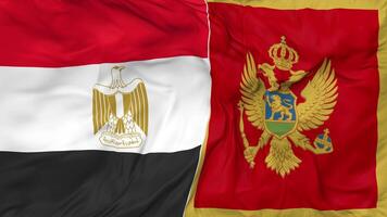 Egipto y montenegro banderas juntos sin costura bucle fondo, serpenteado bache textura paño ondulación lento movimiento, 3d representación video