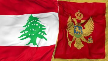 Lebanon and Montenegro Flags Together Seamless Looping Background, Looped Bump Texture Cloth Waving Slow Motion, 3D Rendering video