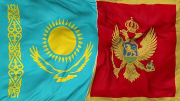 Kazakhstan and Montenegro Flags Together Seamless Looping Background, Looped Bump Texture Cloth Waving Slow Motion, 3D Rendering video