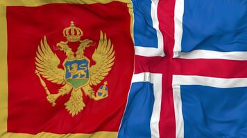 Iceland and Montenegro Flags Together Seamless Looping Background, Looped Bump Texture Cloth Waving Slow Motion, 3D Rendering video