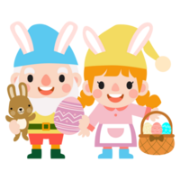 Happy Easter gnomes with bunny rabbit ears, Cute gnomes wearing bunny ears, Easter and spring png