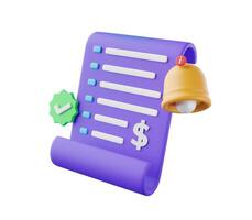 Reminder icon 3d illustration notifications page with floating bell element photo