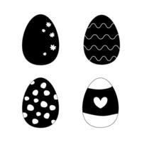 Set silhouette of Easter eggs, black and white colour.  On white isolated background vector