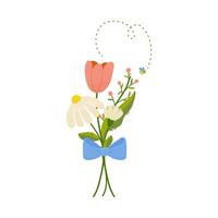 ramo de flores de flores, primavera verano, concepto en dibujos animados estilo para tarjeta, imprimir, pegatina, tarjeta postal. vector