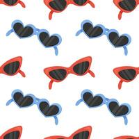 Seamless pattern, different sunglasses, heart shaped red and blue, vector. For wrapping paper, fabric, background vector