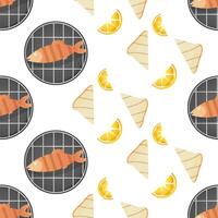 Seamless pattern, fish barbecue and toast, vector. For wrapping paper, fabric, background vector