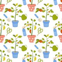 Seamless pattern gardening, inventory, planting. Vector illustration. For your design, wrapping paper, fabric.