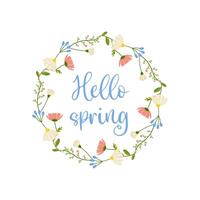 Hello spring,blue background,frame colors white isolated background. vector illustration