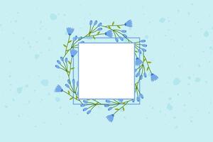 Square flower frame on blue background with spots . For your postcard, banner, invitation, congratulations vector illustration