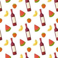 Seamless pattern, different products, food. fish, pepper, tomato, watermelon, croissant, vector. For wrapping paper, fabric, background vector