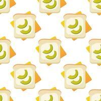 Seamless pattern, breakfast sandwiches, toast with avacado and sausage, vector. For wrapping paper, fabric, background vector