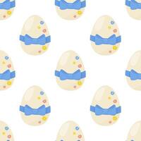 Seamless pattern easter eggs with blue bow. Vector illustration. For your design, wrapping paper, fabric.