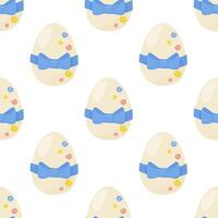 Seamless pattern easter eggs with blue bow. Vector illustration. For your design, wrapping paper, fabric.