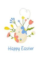 happy easter, easter egg on white background with flowers, decor for your card, greetings. vector illustration