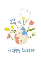 happy easter, easter egg on white background with flowers, decor for your card, greetings. vector illustration