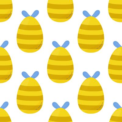 Seamless pattern easter eggs with different textures. Vector illustration bee. For your design, wrapping paper, fabric.