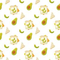 Seamless pattern, breakfast sandwiches, toast with avacado and sausage, vector. For wrapping paper, fabric, background vector