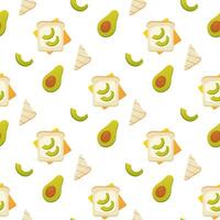 Seamless pattern, breakfast sandwiches, toast with avacado and sausage, vector. For wrapping paper, fabric, background vector