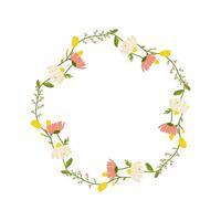 Floral round frame, ornament, spring colors. On white isolated background. For your postcard design, invitations, congratulations vector