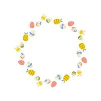 Easter eggs round frame, ornament, spring. On white isolated background. For your postcard design, invitations, congratulations vector