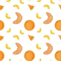 Seamless pattern,food, orange pie, baking , vector. For wrapping paper, fabric, background vector