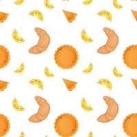 Seamless pattern,food, orange pie, baking , vector. For wrapping paper, fabric, background vector