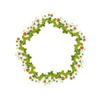 Strawberry flower round frame, ornament, spring. On white isolated background. vector