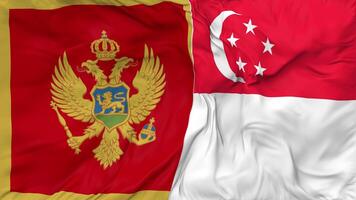 Singapore and Montenegro Flags Together Seamless Looping Background, Looped Bump Texture Cloth Waving Slow Motion, 3D Rendering video