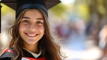 AI generated Young graduate in cap and gown outdoors photo