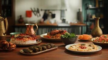 kabsa maqluba dolma tabbouleh close up rice and meat dish middle eastern national video