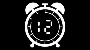 Animated alarm clock 15 second countdown timer digital from 15 to 0 seconds on black background video