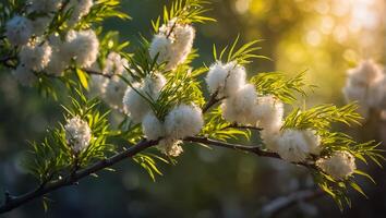 AI generated fluffy willow branch in nature photo