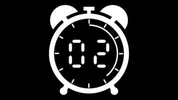 Animated alarm clock 5 second countdown timer digital from 5 to 0 seconds on black background video