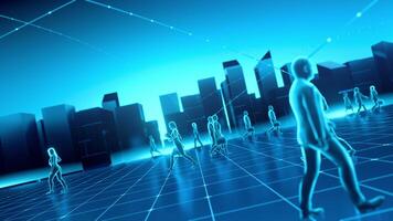 digital rede do humano figuras dentro virtual cidade video