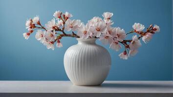 AI generated Beautiful vase with cherry blossoms branch, decoration photo