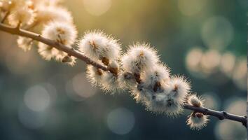 AI generated fluffy willow branch in nature photo