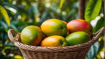 AI generated ripe mango harvest the garden photo