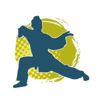 Silhouette of a slim female doing martial art pose. Silhouette of a martial art woman in action pose. vector