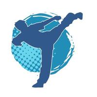 Silhouette of a male doing martial art kick pose. Silhouette of a martial art male doing kicking pose. vector